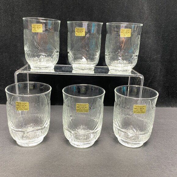 Vintage Arcoroc Set Of 6 Heat Resistant Glassware  - 7 Oz Textured Tumblers - Picture 1 of 8